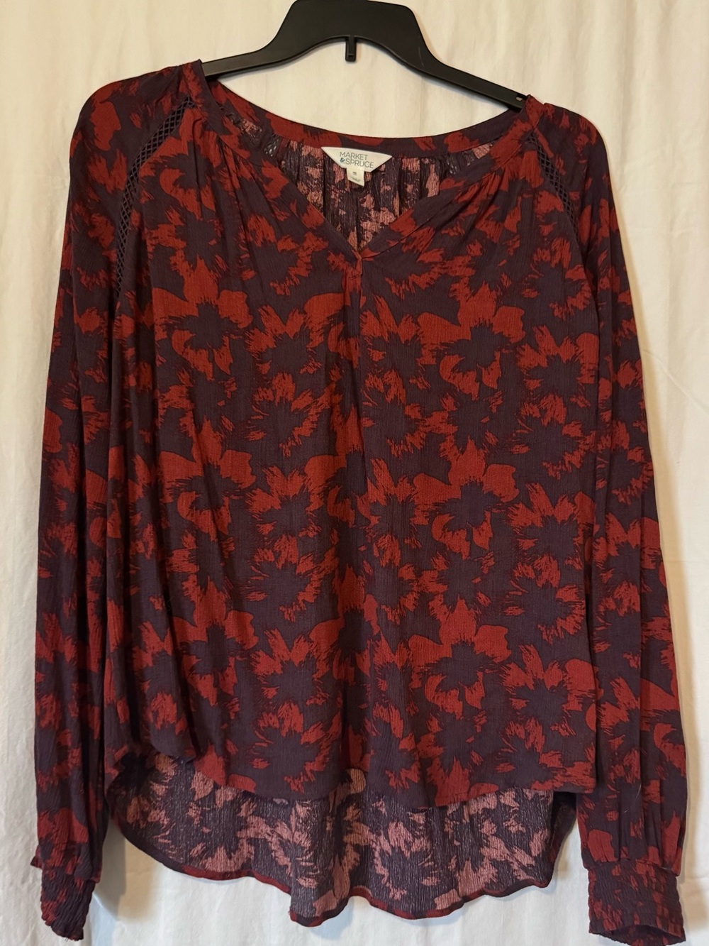 Market & Spruce Burgundy Floral Blouse – Size XXL